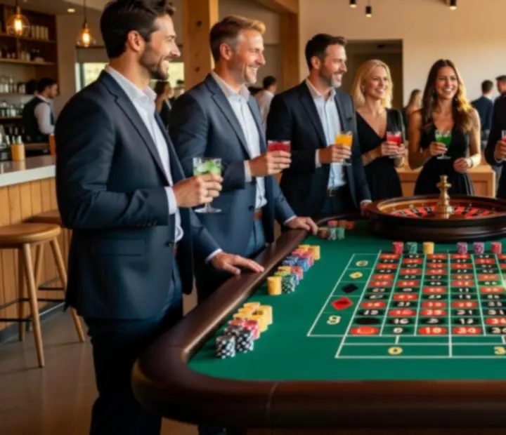 Table de roulette élégante avec cocktails signature dans un loft lumineux
