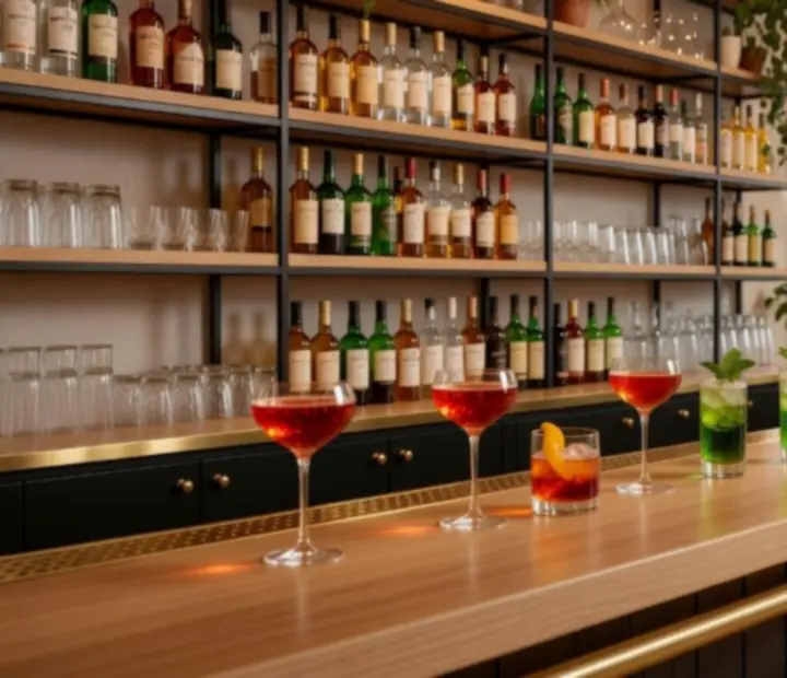 Cocktails signature colorés servis au bar de Morex Vexil
